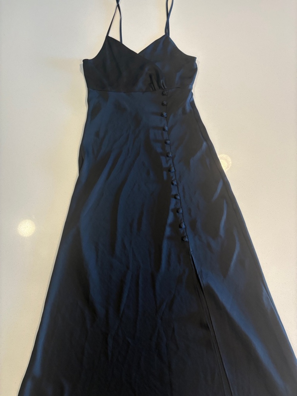 Zara Black Satin Maxi Slip Dress with Side Button Detail